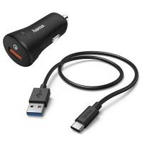 Зарядний пристрій Hama QC 3.0А + USB Type-C 1.5м, black (00178394)