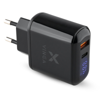 Зарядний пристрій Vinga 2 Port QC3.0+PD Display Wall Charger (VWCQPACDBK)