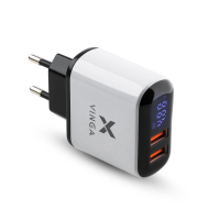 Зарядний пристрій Vinga 2 Port QC3.0 Display Wall Charger (VWCQAADW)