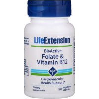 Вітамін Life Extension Фолат і B12, BioActive Folate & Vitamin B12, 90 вегетаріансь (LEX-18429)