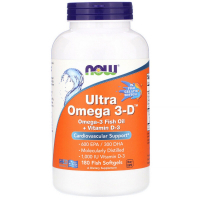 Жирні кислоти Now Foods Ультра Омега 3 і Вітамін D, Ultra Omega 3-D, 180 гелеві Капс (NOW-01664)