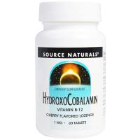 Вітамін Source Naturals Вітамін B12, 1 мг, Гідроксокобаламін, смак вишні, Hydroxocob (SN2654)