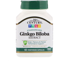 Трави 21st Century Листя Гінко білоба, 60 вегетаріанських капсул (CEN-21249)