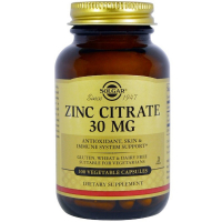 Мінерали Solgar Цинк цитрат, 30 мг, Zinc Citrate, 100 вегетаріанських капсул (SOL03670)