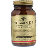 Вітамін Solgar Вітамін D3, Vitamin D3, 55 mcg (2200 IU), 100 вегетаріанські (SOL-03317)