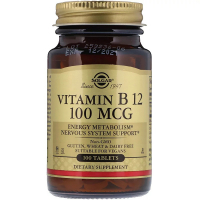 Вітамін Solgar Вітамін В12 (Ціанокобаламін), Vitamin B12, 100 мкг, 100 табл (SOL-03180)