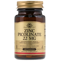 Мінерали Solgar Цинк Піколінат 22 мг, Zinc Picolinate, 100 таблеток (SOL-03725)