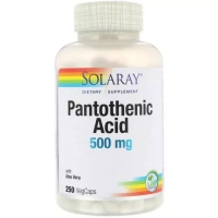 Вітамін Solaray Пантотенова кислота, Pantothenic Acid, 500 мг, 250 рослинних (SOR-04381)