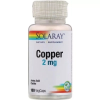 Мінерали Solaray Мідь, Copper, 2 мг, 100 капсул (SOR-45931)