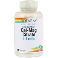 Мінерали Solaray Кальцій І Магній, Cal-Mag Citrate, High Potency, 180 капсул (SOR-04525)