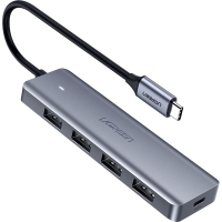 Концентратор Ugreen CM219 HUB Type-C to 4xUSB with USB-C Power Port (Gray) (70336)
