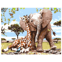 Картина по номерам Strateg Слоненя та жираф - ліпші друзі VA-1733 40х50 см (4820220564276)