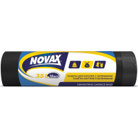 Пакети для сміття Novax із затяжками Чорні 35 л 15 шт. (4823058303963)