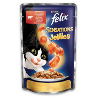 Вологий корм для кішок Purina Felix Sensations Jellies в желе з яловичиною та томатами 100 г (7613035469624)