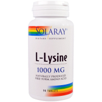 Амінокислота Solaray Лізин 1000 Мг, L-Lysine, 90 Таблеток (SOR04860)