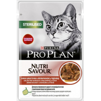 Вологий корм для кішок Purina Pro Plan Sterilised Nutrisavour. З яловичиною 85 г (7613036092883)