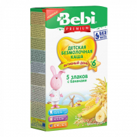 Дитяча каша Bebi Premium безмолочна 5 злаків з бананом 200 г (3838471035606)
