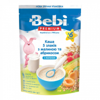 Дитяча каша Bebi Premium молочна 5 злаків з малиною та абрикосом +6 міс. 200 (8606019654405)