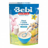 Дитяча каша Bebi Premium молочна 7 злаків з чорницями +6 міс. 200 г (8606019654382)