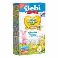Дитяча каша Bebi Premium молочна вівсяна з бананом і грушею +6 міс. 200 г (3838471035545)