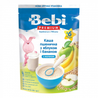 Дитяча каша Bebi Premium молочна пшенична з яблуком та бананом +6 міс. 200 г (8606019654344)