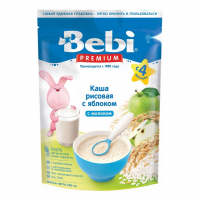 Дитяча каша Bebi Premium молочна Рисова з яблуком +4 міс. 200 г (8606019653132)