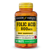 Вітамін Mason Natural Фолієва кислота 800 мкг, Folic Acid, 100 таблеток (MAV-06761)