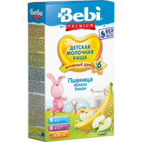 Дитяча каша Bebi Premium молочна пшениця, яблуко, банан з 5 міс. 250 г (3838600054560)