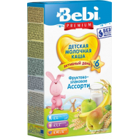 Дитяча каша Bebi Premium молочна фруктово-злакова асорті +6 міс. 250 г (3838600048774)