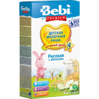 Дитяча каша Bebi Premium молочна Рисова з яблуком +4 міс. 250 г (3838600217545)