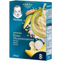 Дитяча каша Gerber молочна швидкорозчинна Мультизлакова з йогуртом, бананом і г (7613039834244)