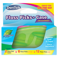 Флос-зубочистки DenTek 12 шт. + 2 футляри рожевий та зелений (047701003473-pink-green)