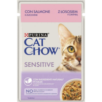 Вологий корм для кішок Purina Cat Chow Sensetive з лососем та цукіні в желе 85г (8445290426574)