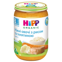 Дитяче пюре HiPP Organic Ніжні овочі з рисом і телятиною, 220 г (9062300108689)