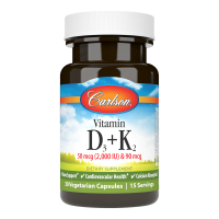Вітамін Carlson Вітамін D3+K2, 2000 МО та 90 мкг, Vitamin D3+K2, 30 вегетарі (CL10600)