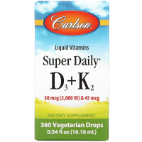 Вітамін Carlson Вітамін D3+K2 у краплях, 2000 МО та 45 мкг, Super Daily D3+K (CAR-10500)