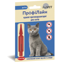 Краплі для тварин ProVET ПрофіЛайн від бліх та кліщів для котів вагою до 4 кг 0.5 мл (4823082412655)