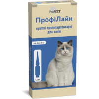 Краплі для тварин ProVET ПрофіЛайн від бліх та кліщів для котів вагою 4-8 кг 4/1 мл (4823082409891)