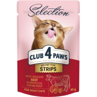 Вологий корм для кішок Club 4 Paws Selection Плюс Смужки з яловичиною в крем супі з броколі 85 г (4820215368100)