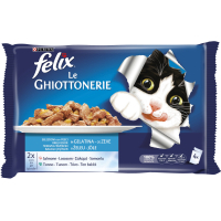 Вологий корм для кішок Purina Felix Le Ghiottonerie лосось і тунець шматочки в желе 4х100 г (7613033263866)