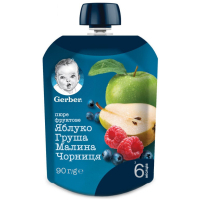 Дитяче пюре Gerber яблуко, груша, малина, чорниця, 90 г (7613036345484)