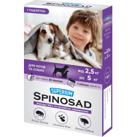 Таблетки для тварин SUPERIUM Spinosad від бліх для кішок і собак вагою 2.5-5 кг (4823089337791)