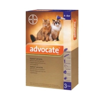 Краплі для тварин Bayer Адвокат від заражень ендо та екто паразитами для котів 4-8 кг 3/0.8 мл (4007221031970)