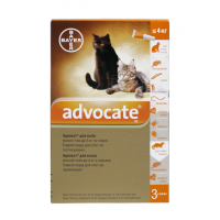 Краплі для тварин Bayer Адвокат від заражень ендо та екто паразитами для котів до 4 кг 3/0.4 мл (4007221031963)