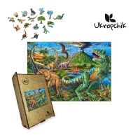 Пазл Ukropchik дерев'яний Ера Динозаврів А3 в коробці з набором-рамкою (Dinosaur Era A3)