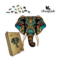 Пазл Ukropchik дерев'яний Тропічний Слон А4 в коробці з набором-рамкою (Tropical Elephant A4)