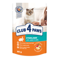 Вологий корм для кішок Club 4 Paws для стерилізованих з кроликом в желе 80 г (4820215367578)
