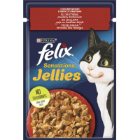 Вологий корм для кішок Purina Felix Sensations Jellies з яловичиною та томатами в желе 85 г (7613039831724)