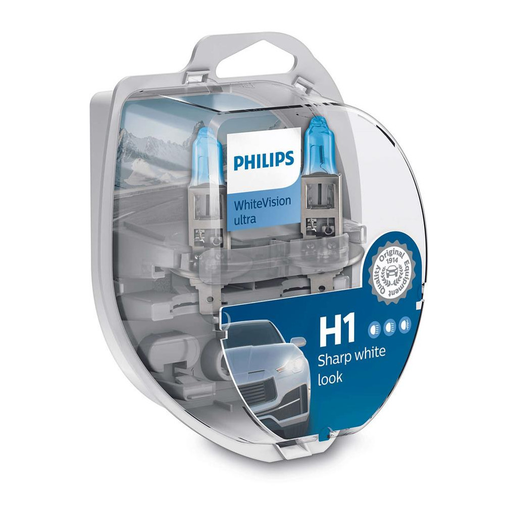 Автолампа Philips H1 WhiteVision Ultra +60%, 3700K, 2шт/блістер (12258WVUSM)