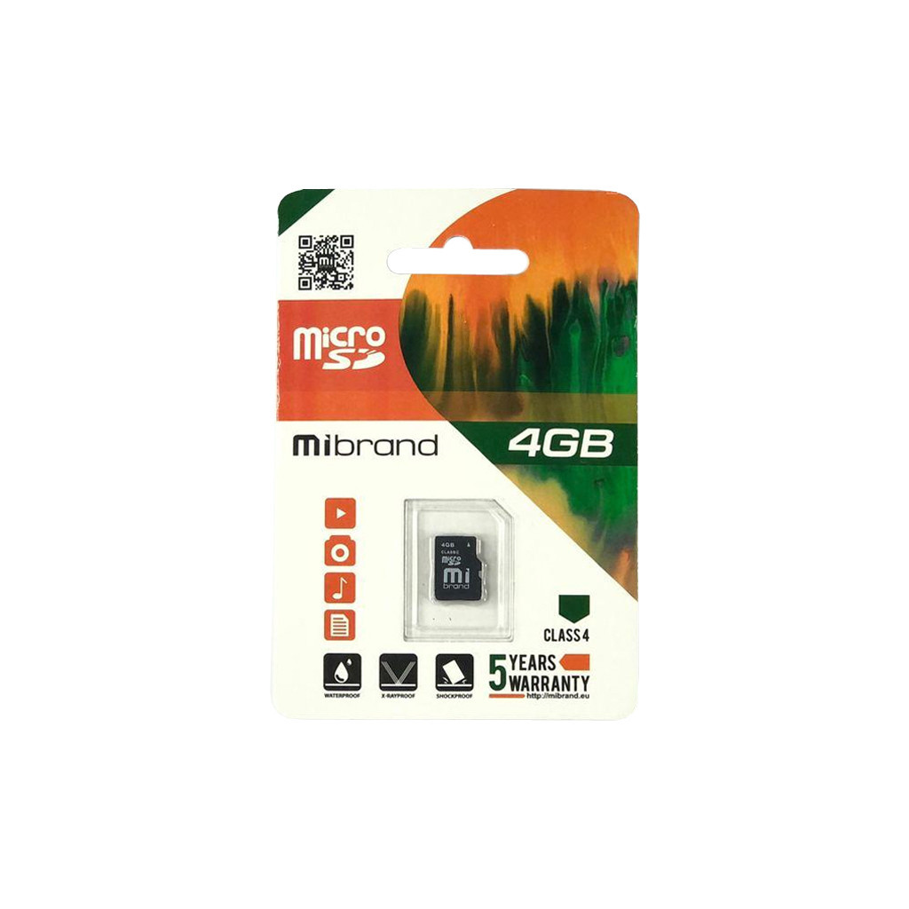 Карта пам'яті Mibrand 4GB microSDHC class 4 (MICDC4/4GB)